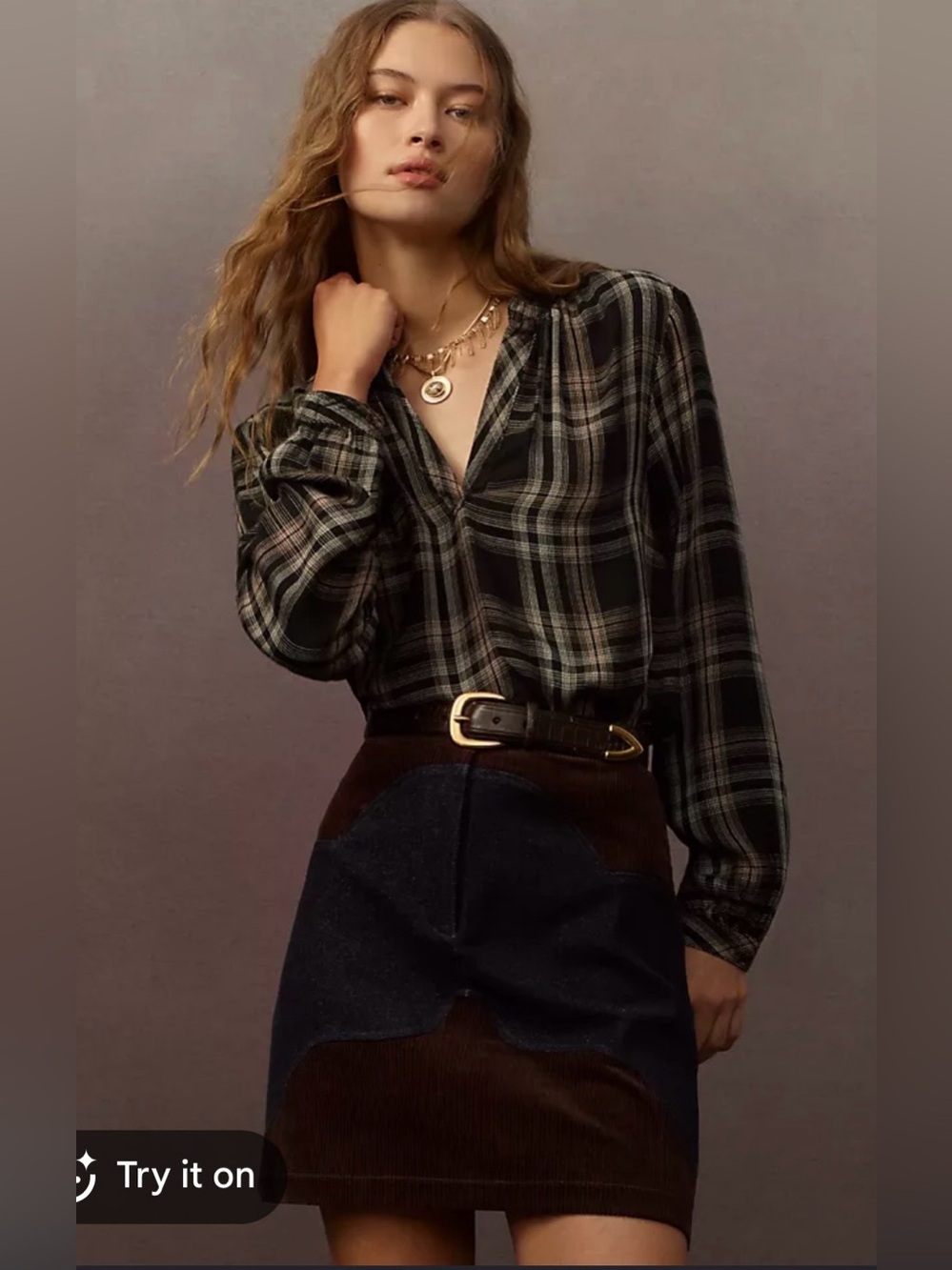 Cloth & Stone Anthropologie Plaid Popover Top